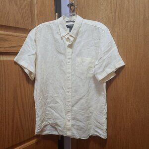 Nordstrom Men's Short Sleeve Trim Fit Light Yellow Linen Button Down In Size M